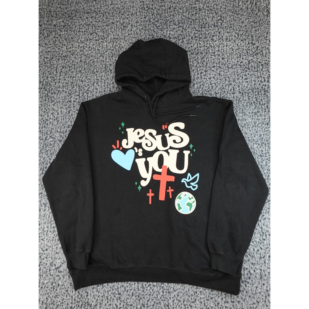 Jesus Loves You JLY Hoodie Unisex 2XL Black Graphic Cross Heart Pullover